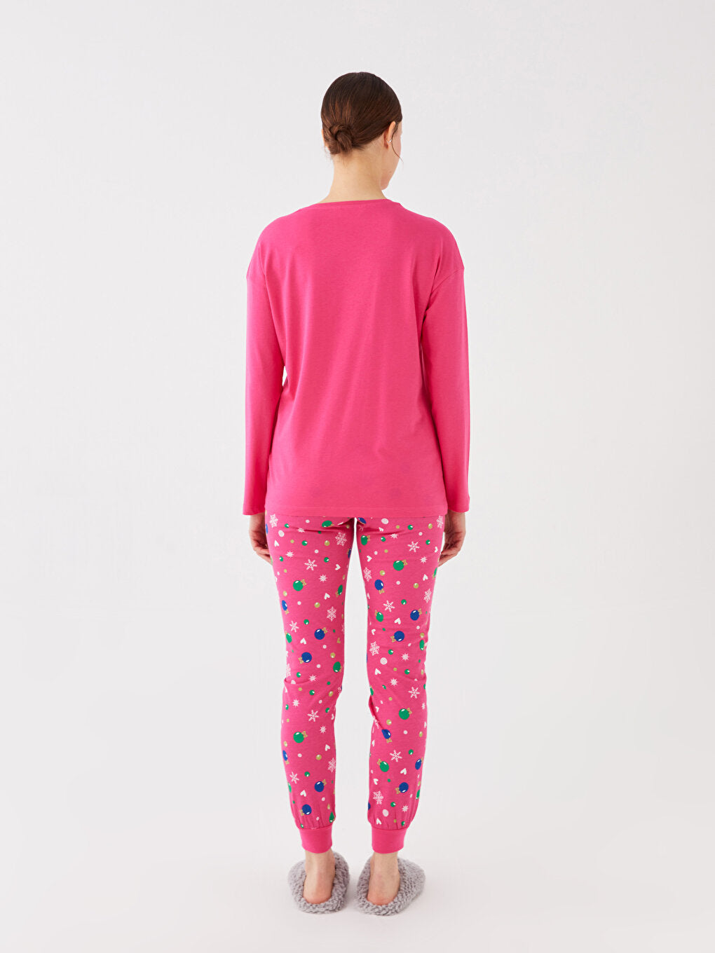 Crew Neck Printed Long Sleeve Women's Pajama Set