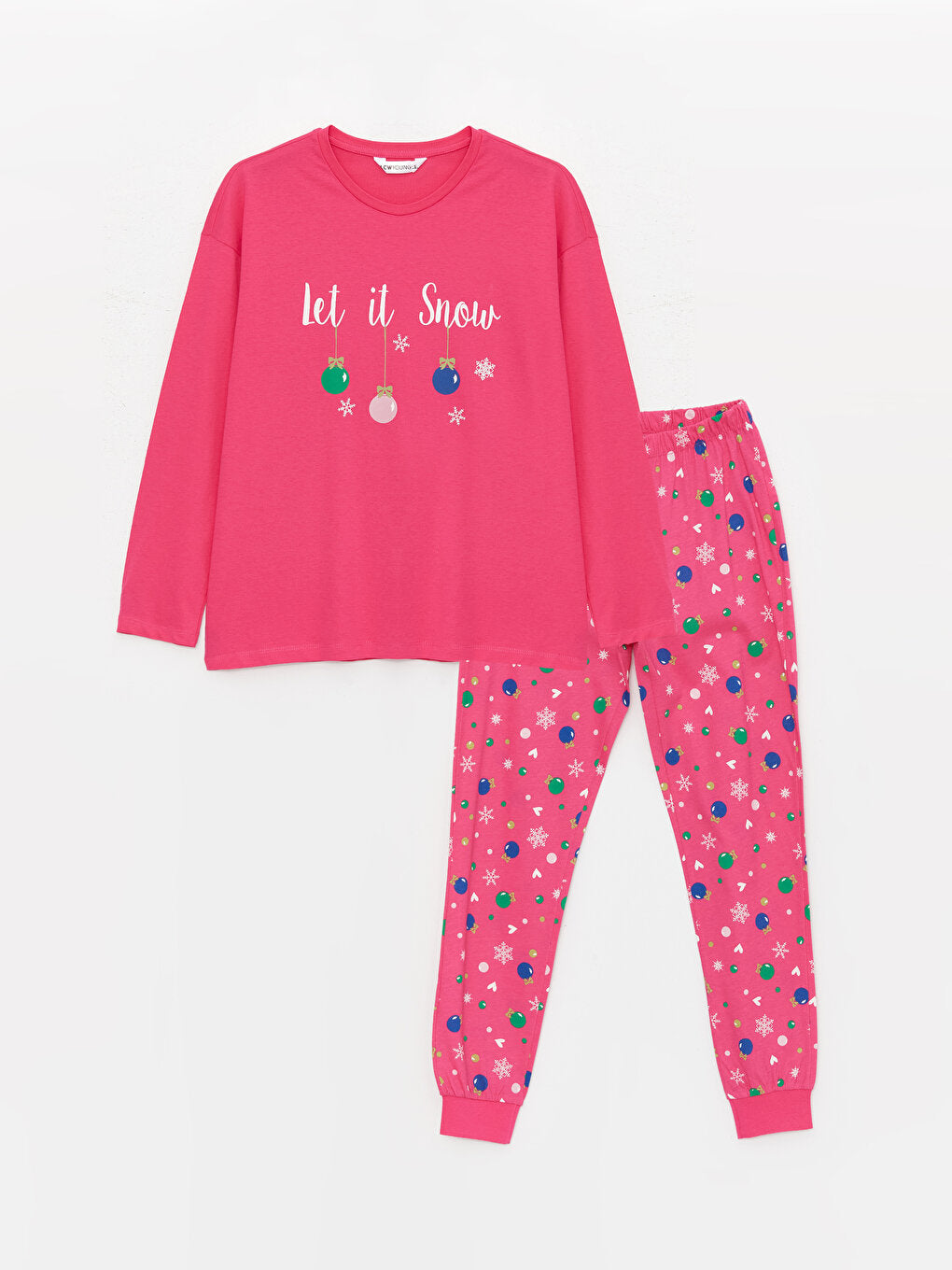 Crew Neck Printed Long Sleeve Women's Pajama Set