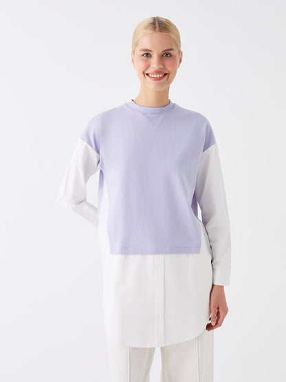 High Collar Plain Long Sleeve Women's Sweatshirt Tunic