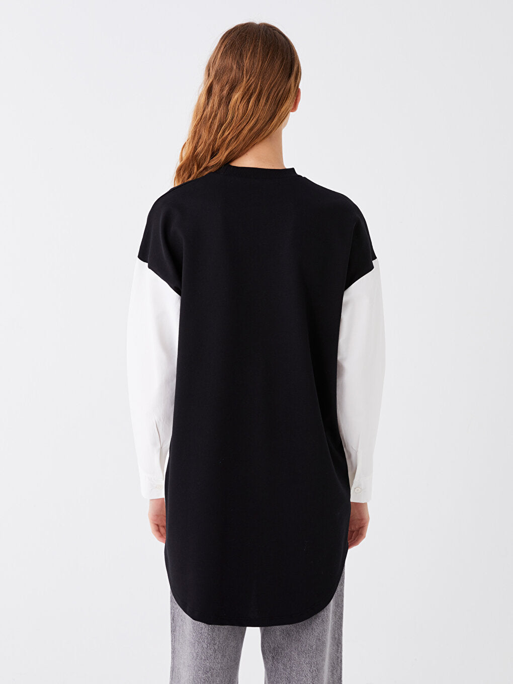 High Collar Plain Long Sleeve Women's Sweatshirt Tunic