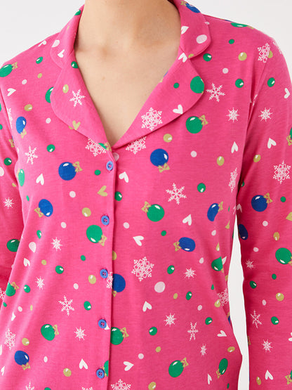 Shirt Collar Patterned Long Sleeve Women's Pajama Set