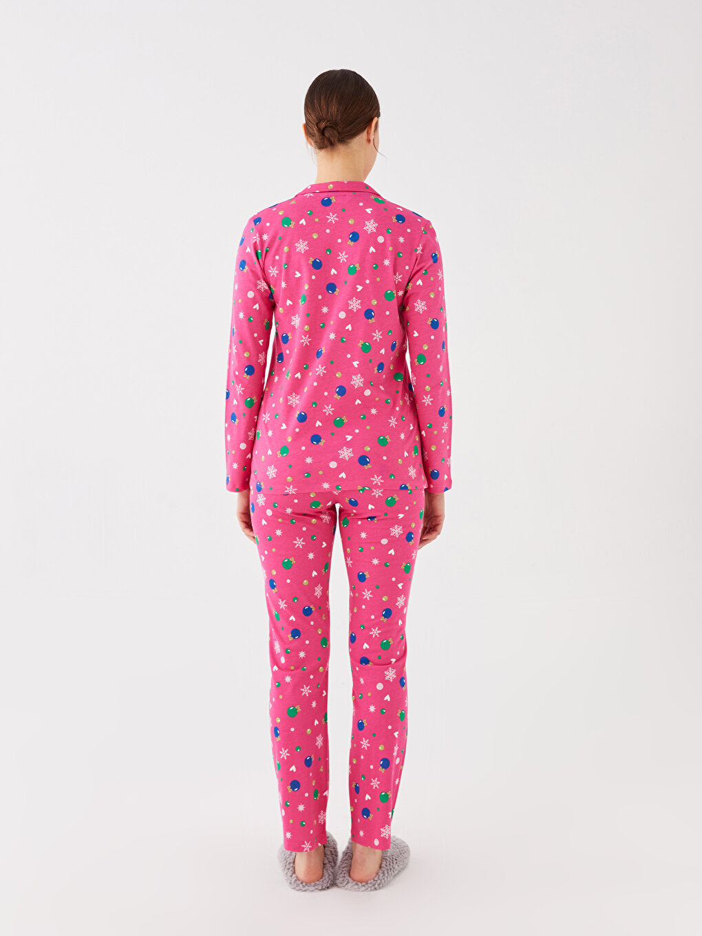 Shirt Collar Patterned Long Sleeve Women's Pajama Set