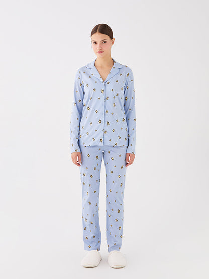 Shirt Collar Patterned Long Sleeve Women's Pajama Set