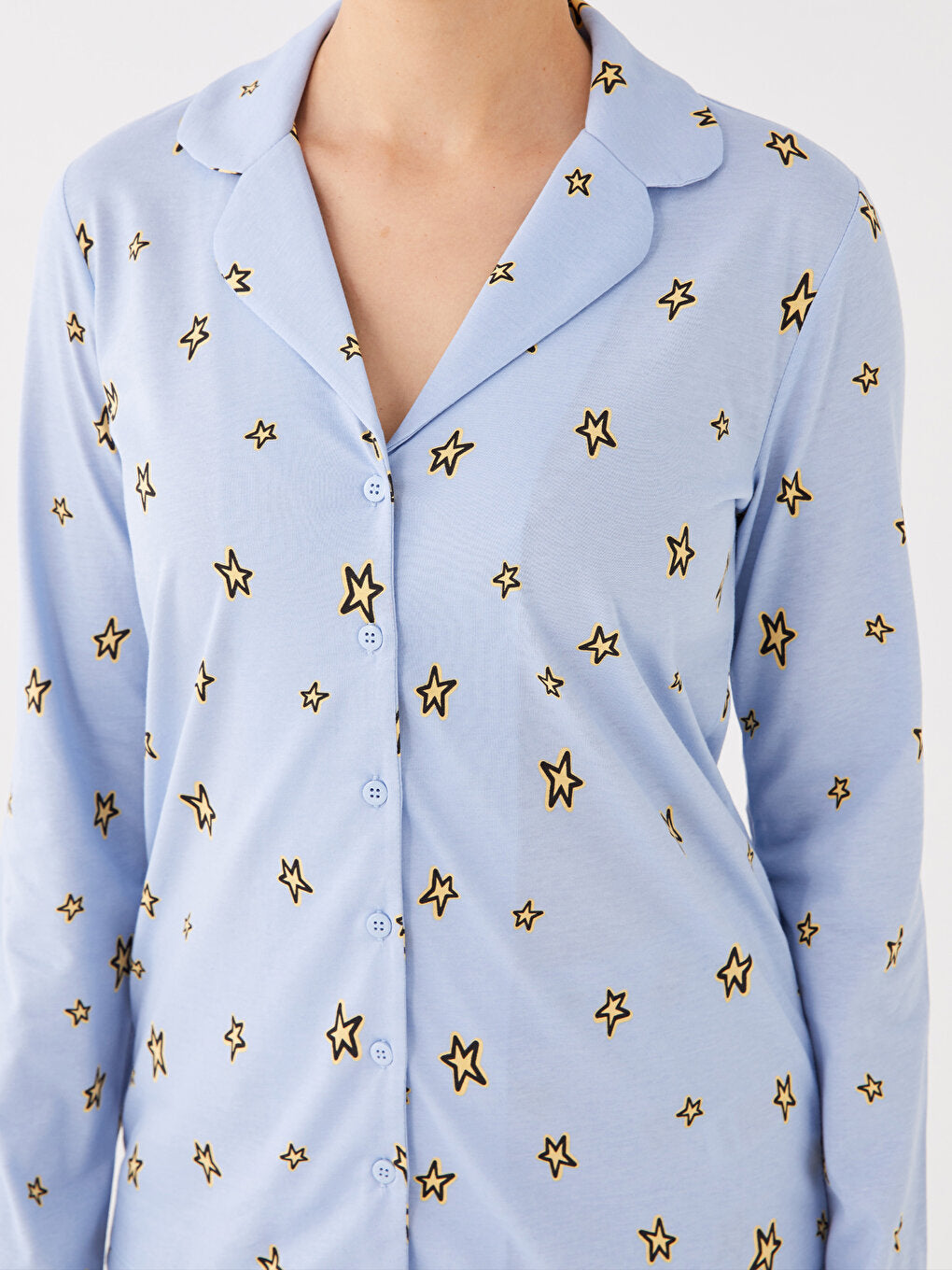 Shirt Collar Patterned Long Sleeve Women's Pajama Set