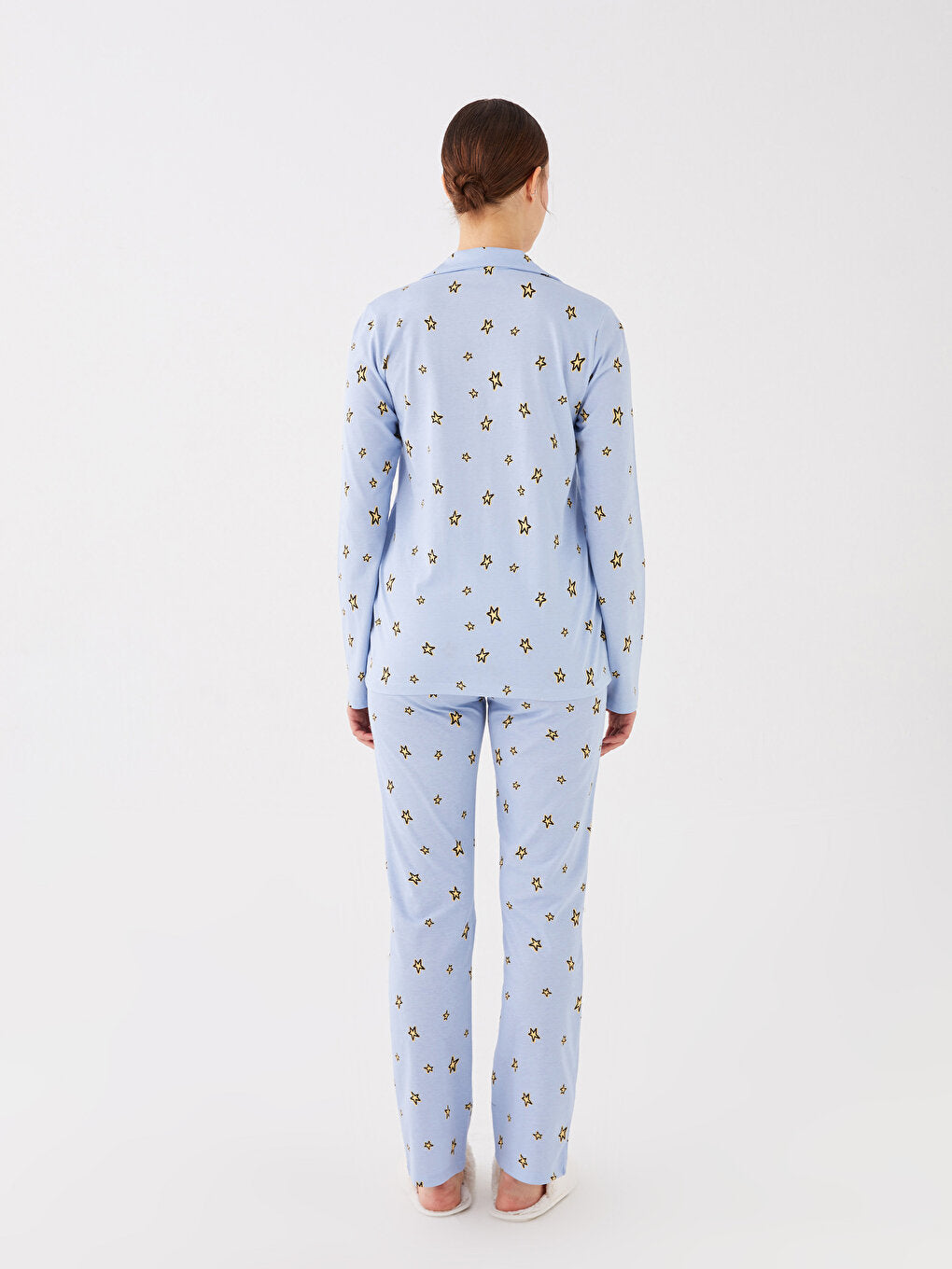 Shirt Collar Patterned Long Sleeve Women's Pajama Set