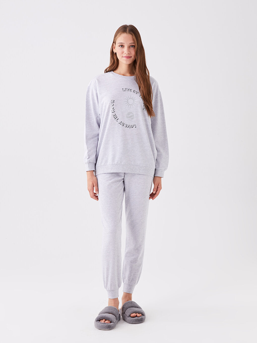 Crew Neck Printed Long Sleeve Women's Pajama Set