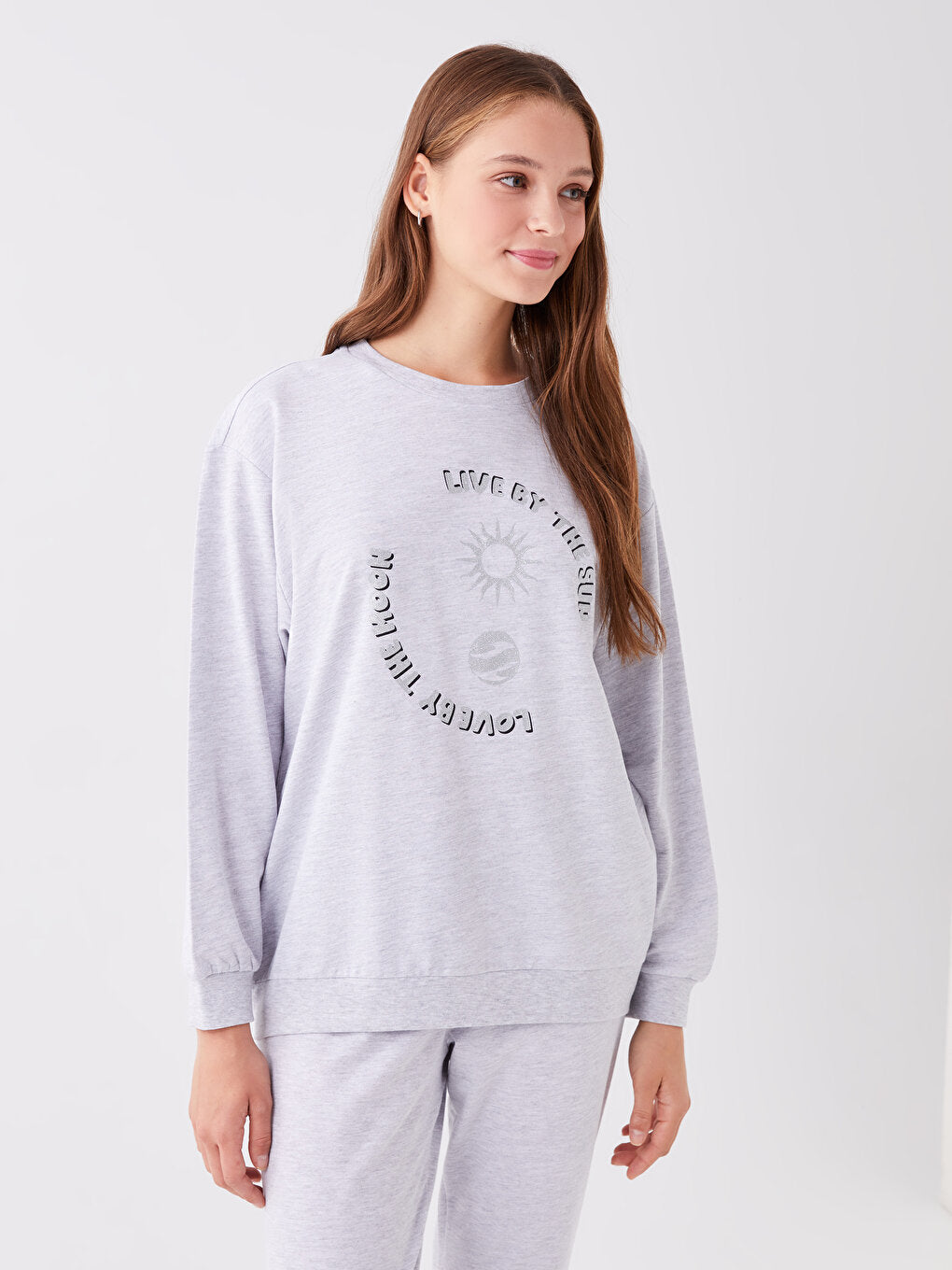 Crew Neck Printed Long Sleeve Women's Pajama Set