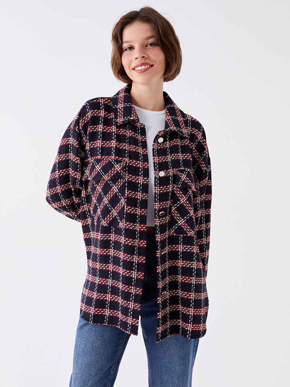 Patterned Oversize Women's Lumberjack Shirt Jacket