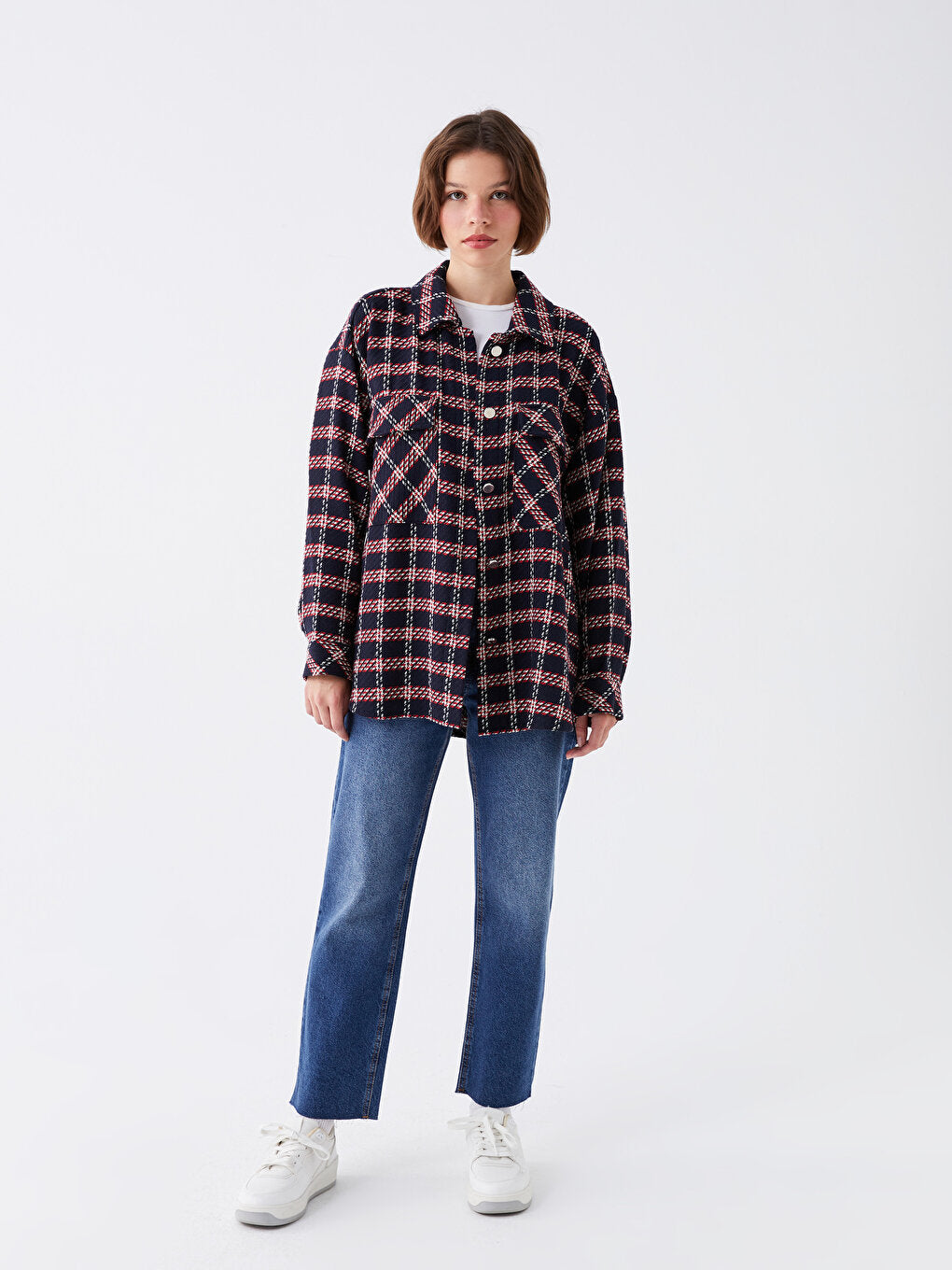 Patterned Oversize Women's Lumberjack Shirt Jacket