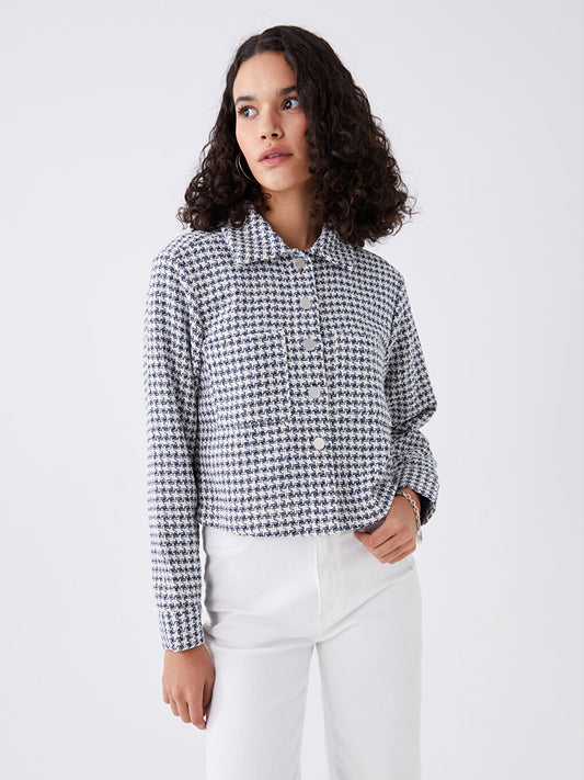 Patterned Long Sleeve Crop Women's Shirt Jacket