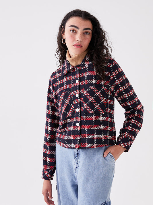 Patterned Long Sleeve Crop Women's Shirt Jacket