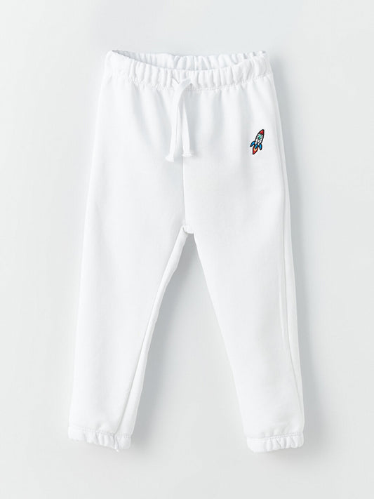 Embroidered Baby Boy Tracksuit Bottom with Elastic Waist