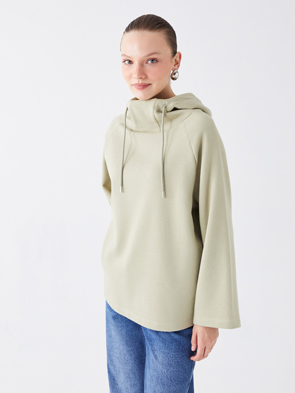 Hooded Plain Long Sleeve Oversize Women's Tunic