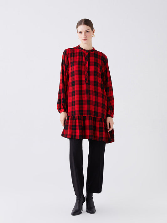 Magnificent Collar Plaid Long Sleeve Women's Tunic