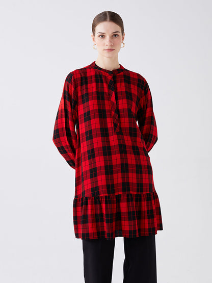 Magnificent Collar Plaid Long Sleeve Women's Tunic