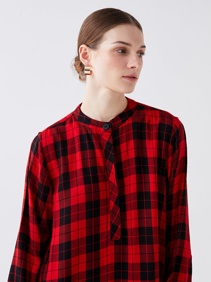 Magnificent Collar Plaid Long Sleeve Women's Tunic