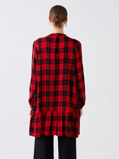 Magnificent Collar Plaid Long Sleeve Women's Tunic