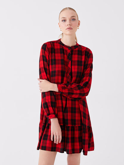 Magnificent Collar Plaid Long Sleeve Women's Tunic