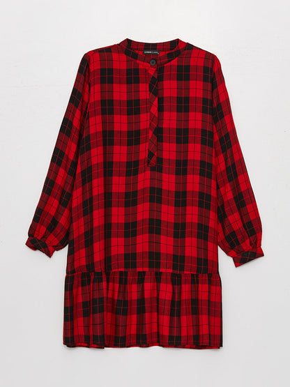 Magnificent Collar Plaid Long Sleeve Women's Tunic