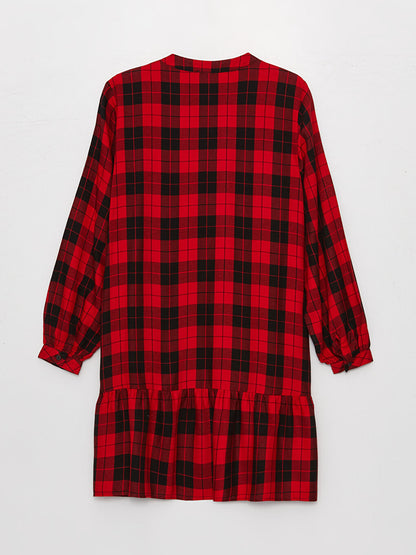 Magnificent Collar Plaid Long Sleeve Women's Tunic