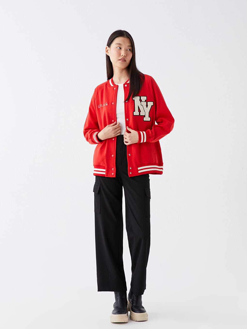 Embroidered Long Sleeve Oversize Women's College Jacket