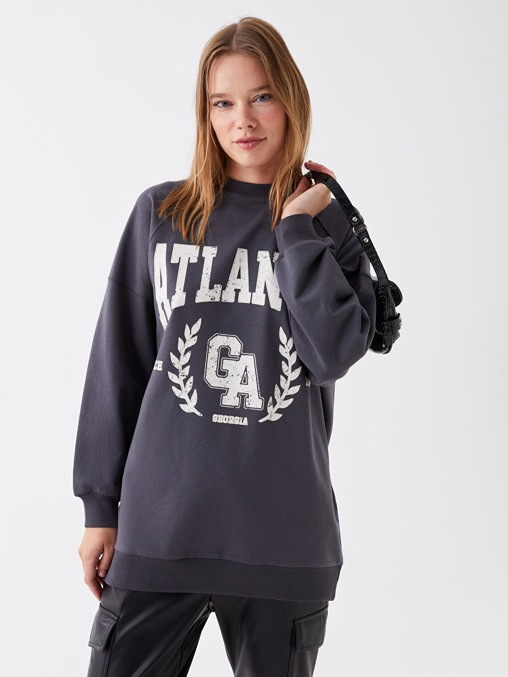 Crew Neck Printed Long Sleeve Oversize Women's Sweatshirt Tunic