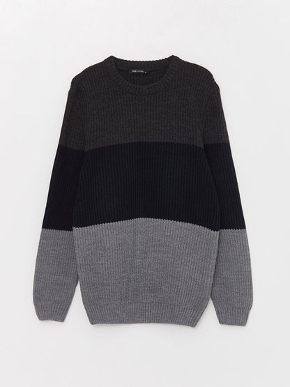 Crew Neck Long Sleeve Color Block Men's Knitwear Sweater