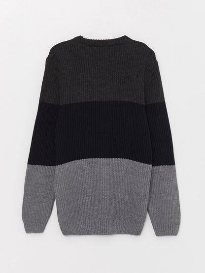 Crew Neck Long Sleeve Color Block Men's Knitwear Sweater