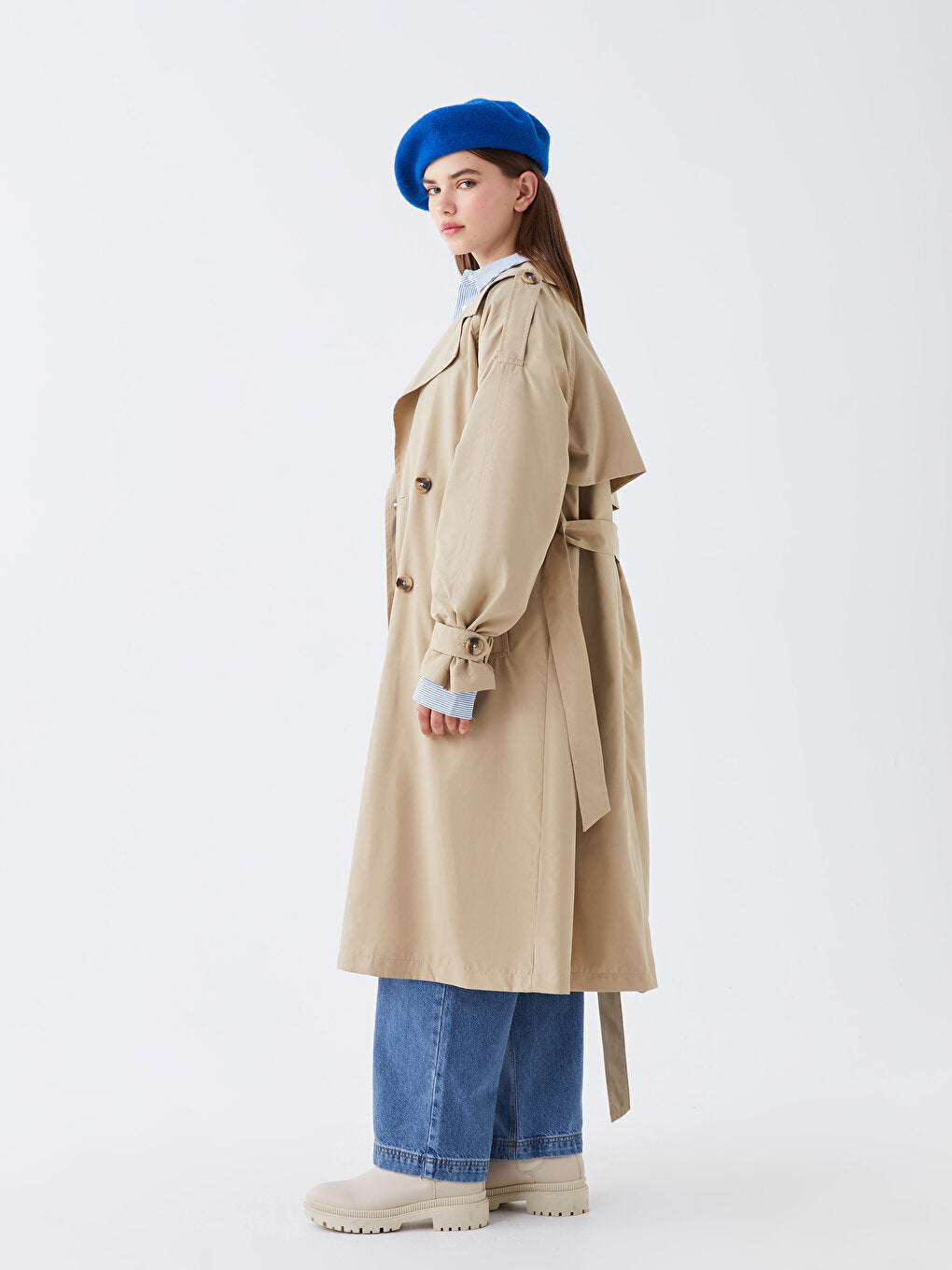 Jacket Collar Plain Oversize Women's Trench Coat