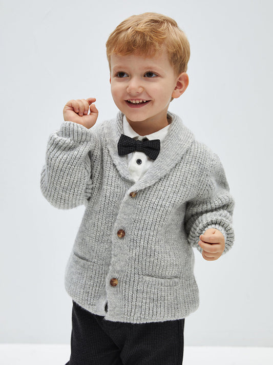 Shawl Collar Basic Baby Boy Knitwear Cardigan