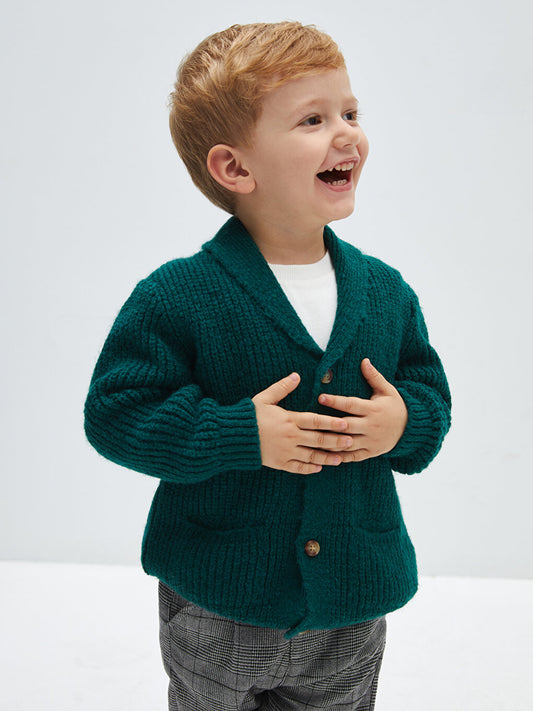 Shawl Collar Basic Baby Boy Knitwear Cardigan