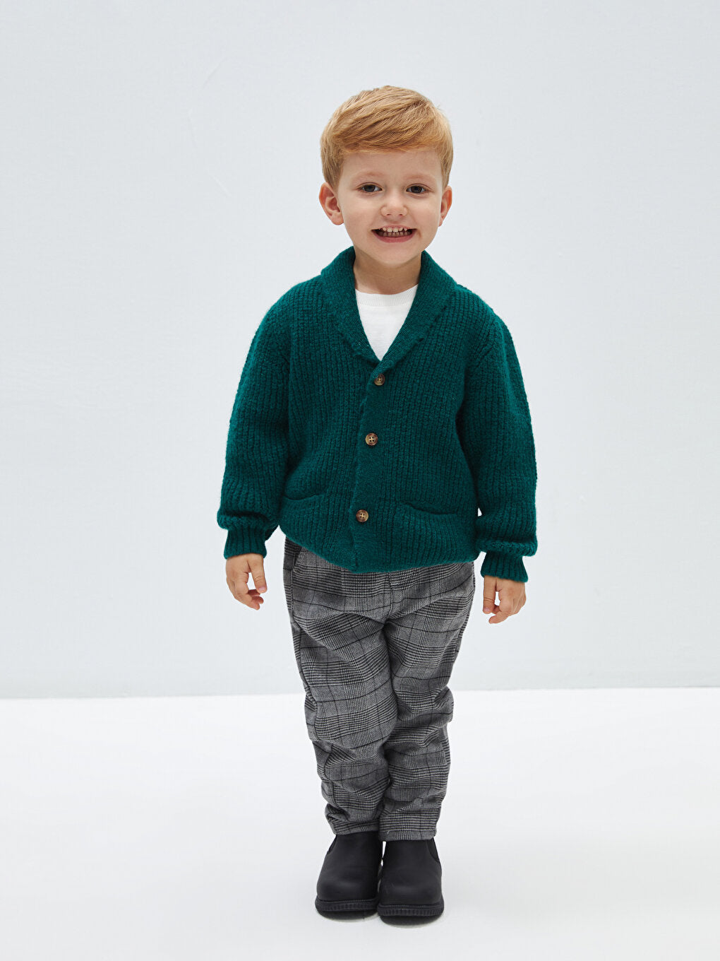 Shawl Collar Basic Baby Boy Knitwear Cardigan