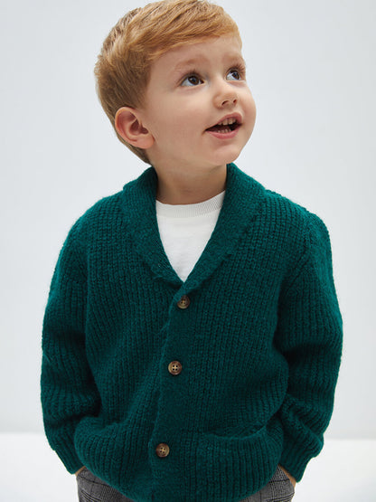 Shawl Collar Basic Baby Boy Knitwear Cardigan