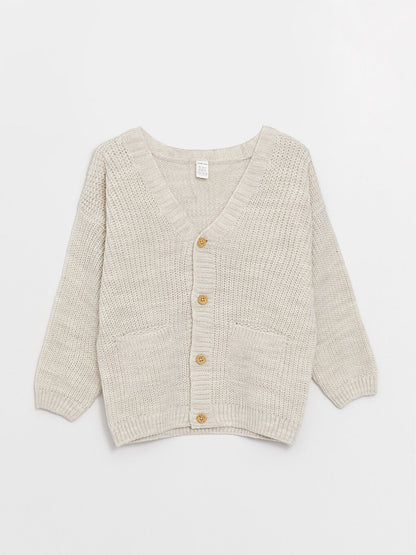 V-Neck Long Sleeve Basic Baby Boy Knitwear Cardigan