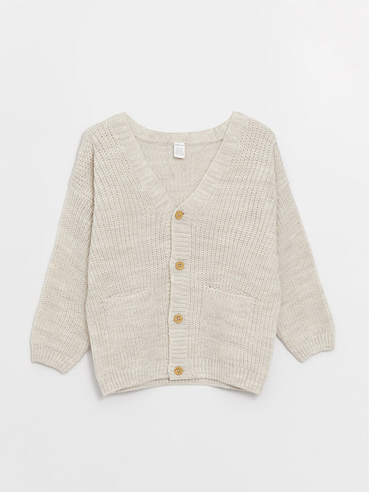 V-Neck Long Sleeve Basic Baby Boy Knitwear Cardigan