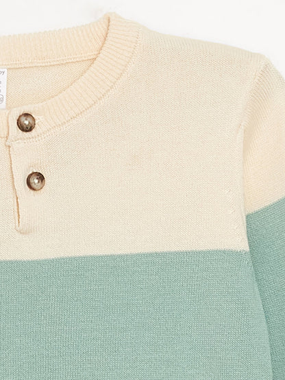 Crew Neck Long Sleeve Color Block Baby Boy Knitwear Sweater