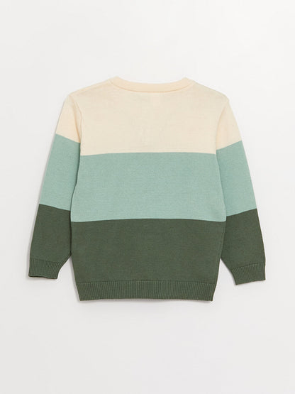 Crew Neck Long Sleeve Color Block Baby Boy Knitwear Sweater