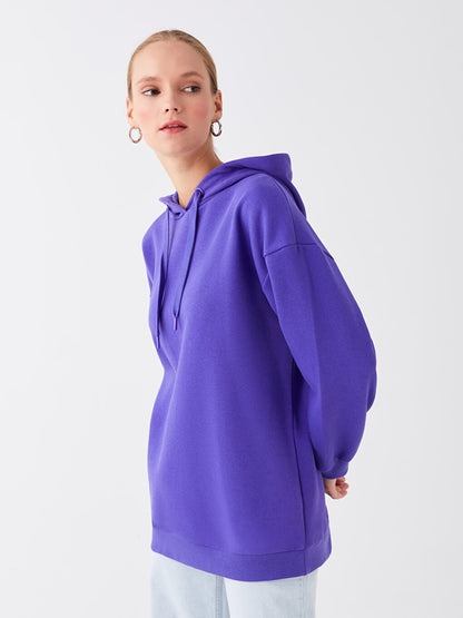 Hooded Plain Long Sleeve Women's Sweatshirt Tunic