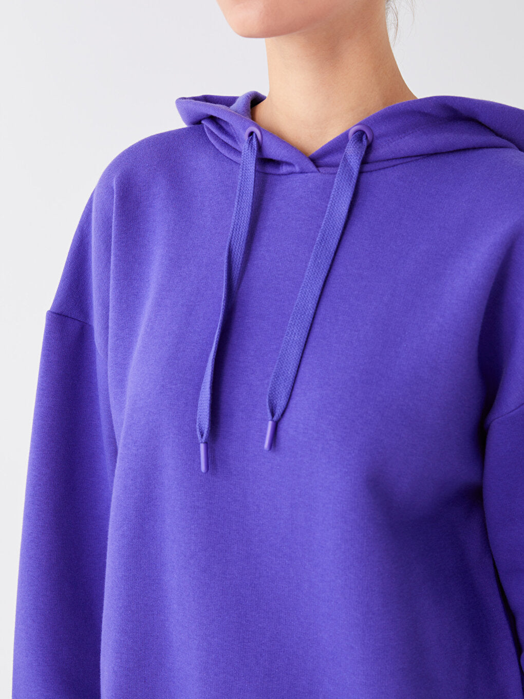 Hooded Plain Long Sleeve Women's Sweatshirt Tunic