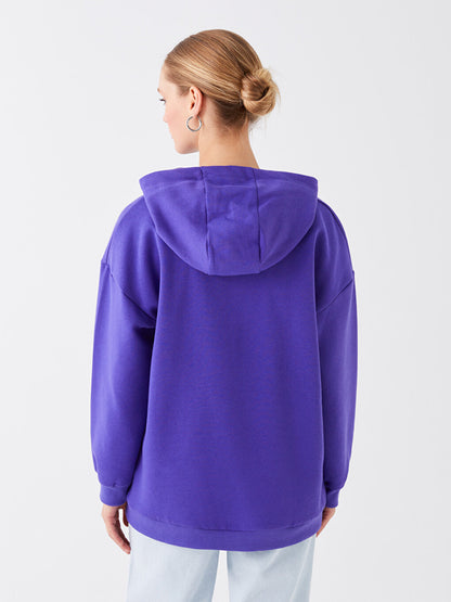 Hooded Plain Long Sleeve Women's Sweatshirt Tunic