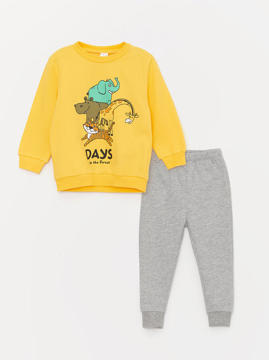 Crew Neck Baby Boy Sweatshirt and Tracksuit Bottom, 2-pack