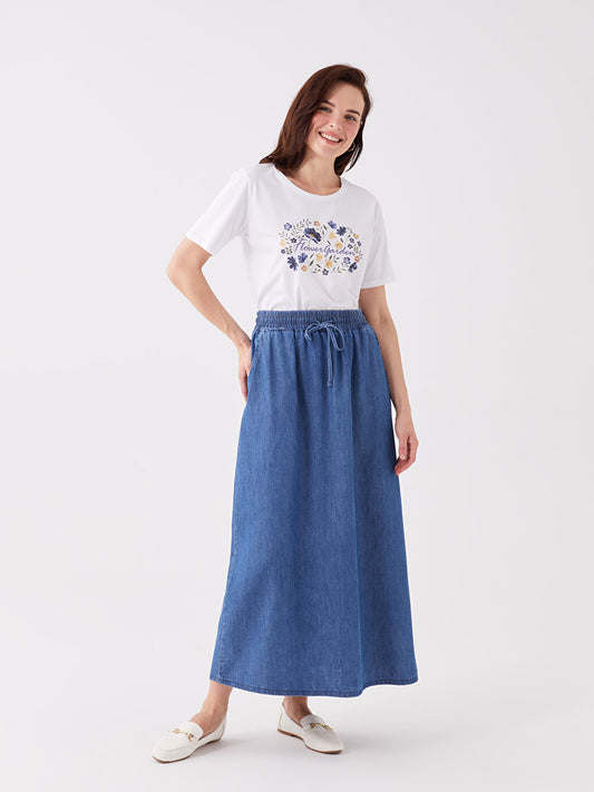 Women's Elastic Waist Straight Jean Skirt