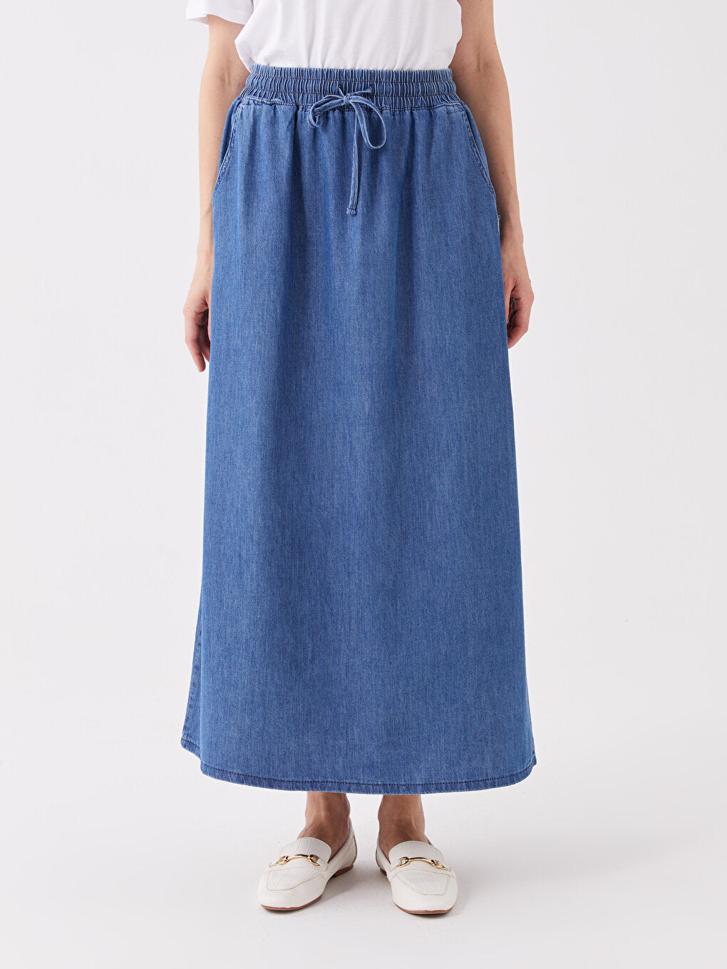 Women's Elastic Waist Straight Jean Skirt