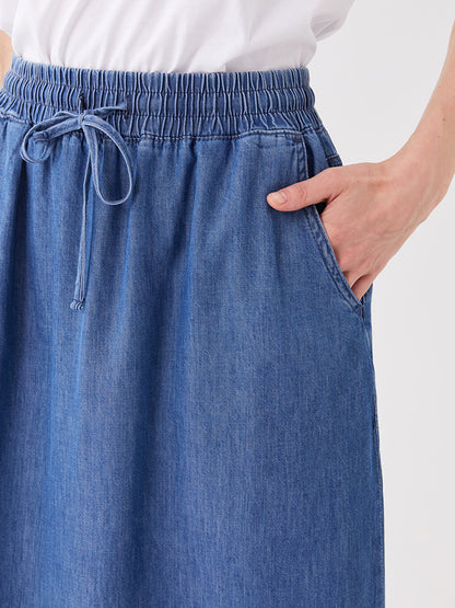 Women's Elastic Waist Straight Jean Skirt