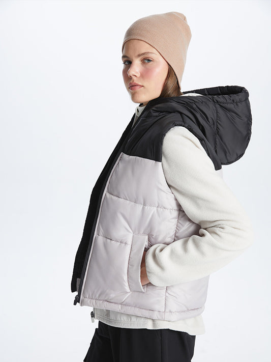 Women's Hooded Reflective Printed Puffer Vest