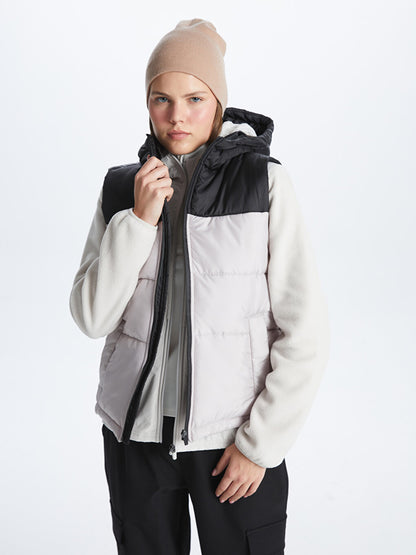 Women's Hooded Reflective Printed Puffer Vest