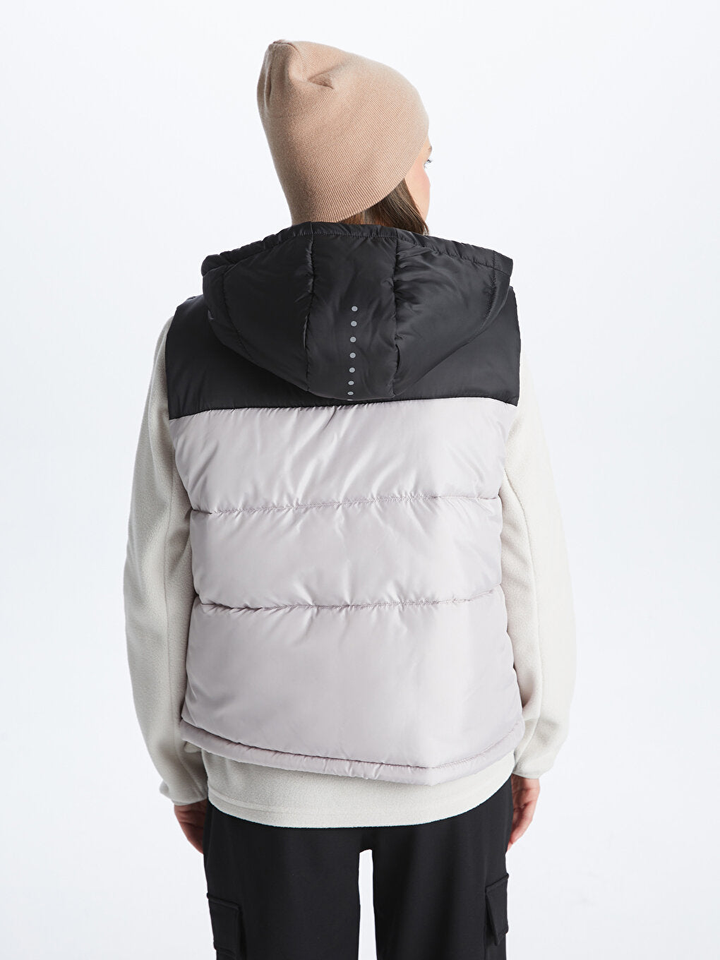 Women's Hooded Reflective Printed Puffer Vest