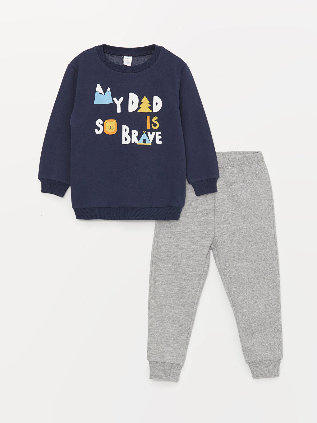 Crew Neck Long Sleeve Printed Baby Boy Sweatshirt and Tracksuit Bottom 2-Piece Set