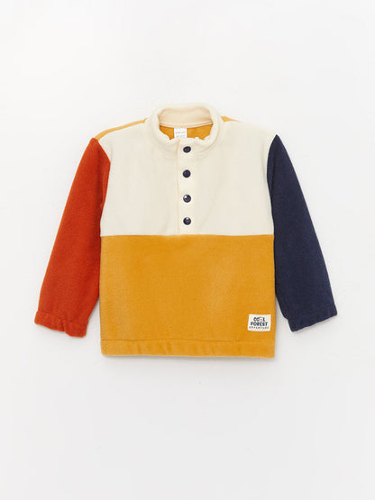 High Collar Long Sleeve Color Block Fleece Baby Boy Sweatshirt