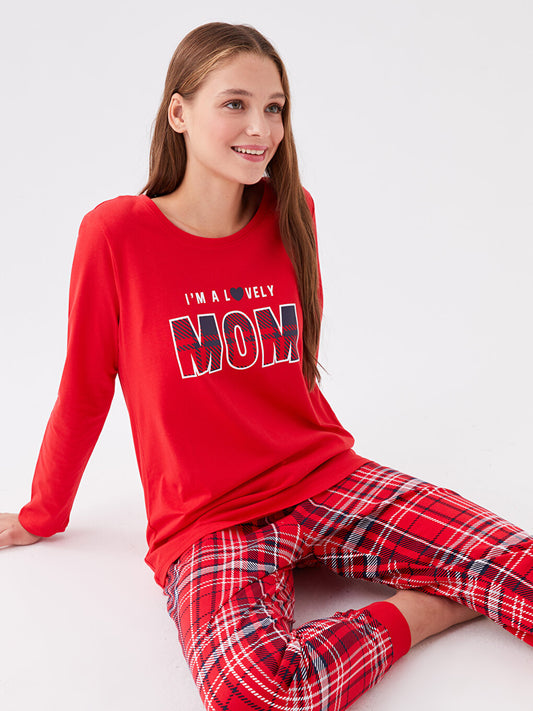 Crew Neck Printed Long Sleeve Women's Pajama Set